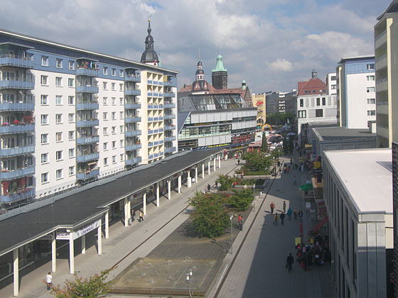 Blick über den Chemnitzer Rosenhof zum Hauptmarkt